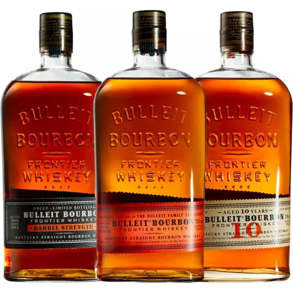 Bulleit Bourbon, 10 Year Bourbon, & Barrel Strength Bourbon Value Bundle 750 mL